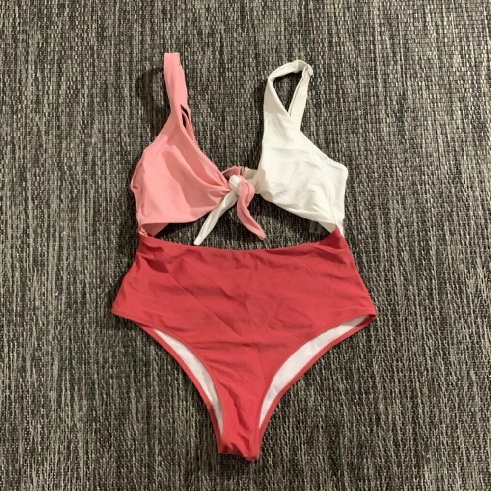 Shein One-Piece Swimsuit Women's Pink and White Size Medium